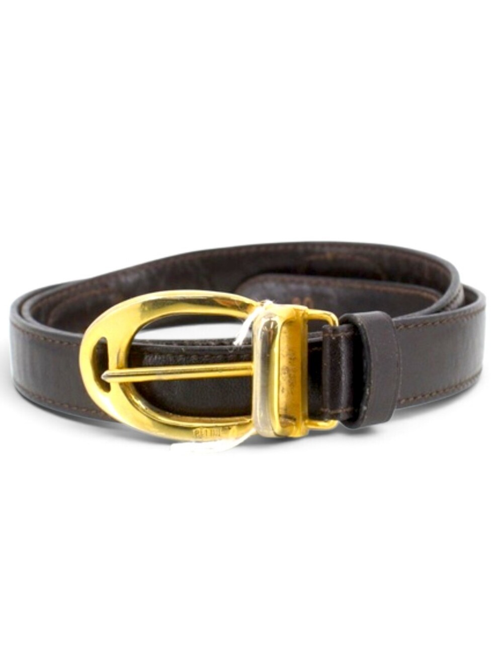 CELINE Belt Dark Brown Leather with Gold Buckle Womens